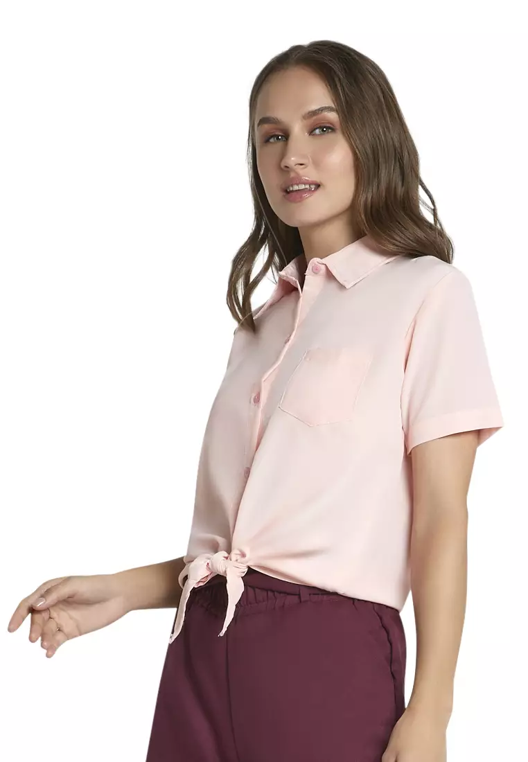 Roseanne Blouse Short Sleeve Motif Solid Atasan Baju Wanita Casual - Salem