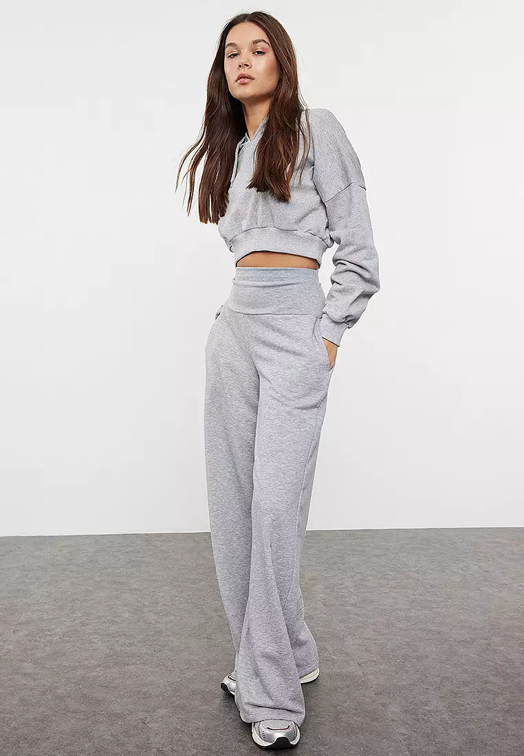 Wide Leg Trousers Womens Grey Cropped Trousers Iron Grey Linen