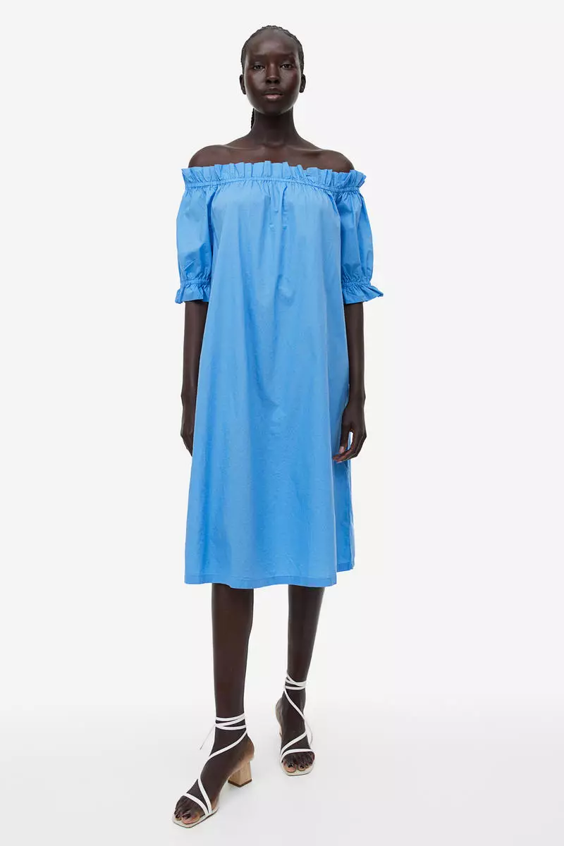 Zara blue off hot sale the shoulder dress