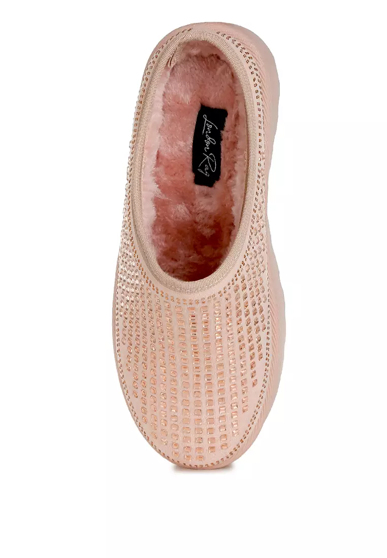 Pink Rhinestones Embellished Platform Classic Slip-On