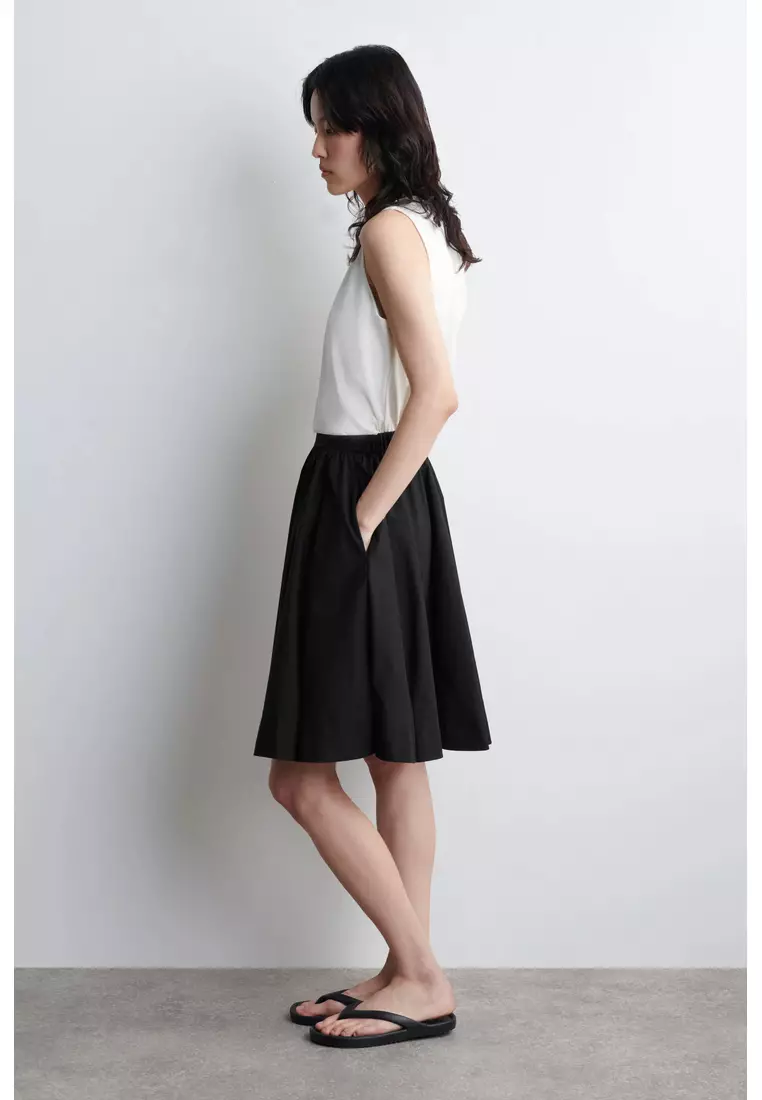 PINTUCKED COTTON MIDI SKIRT