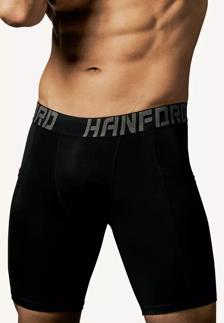 Athletic Men Pro Cool Quick Dry Compression Shorts with 2 Side Pockets Wayne -Black (Single)