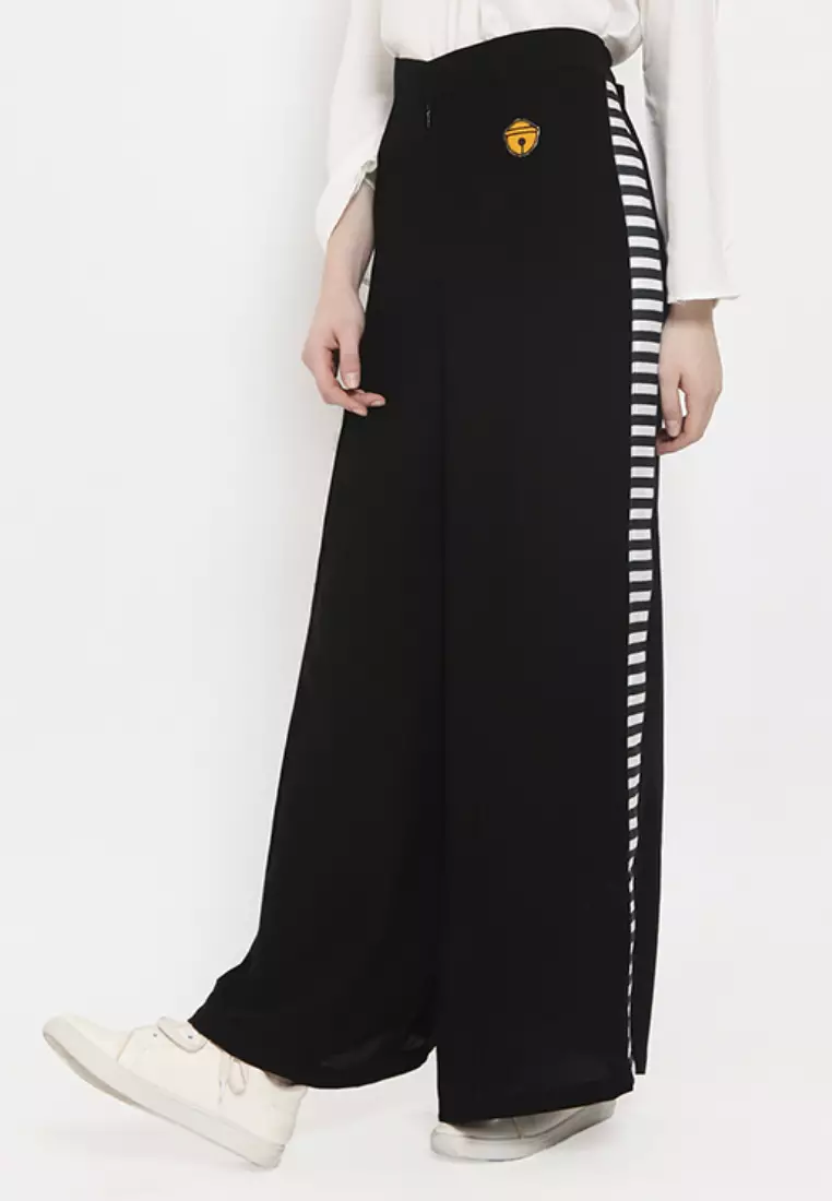 Doraemon Strip Pants Black