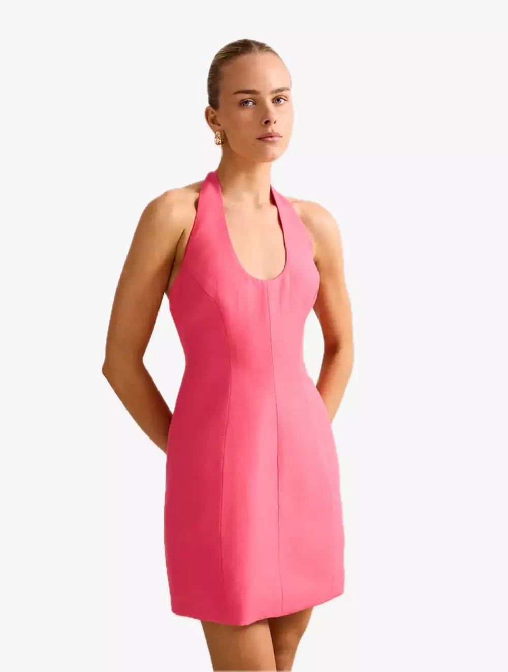 Esther U-Neck Halter Linen Mini Dress
