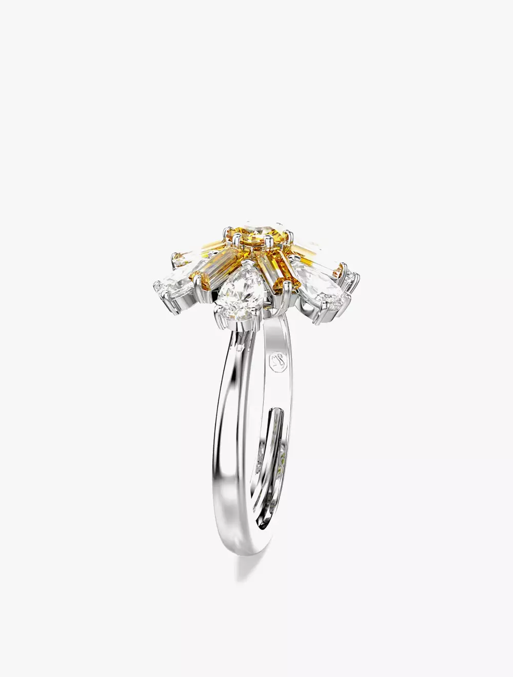 Idyllia Cocktail Ring, Mixed Cuts, Flower, Yellow, Rhodium Plated - 55-60 - Yellow