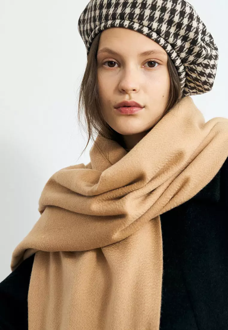 Aksesoris Wanita Pure 100% Virgin Wool Cashmere Shawl Syal Wanita Kasmir Khaki Skin