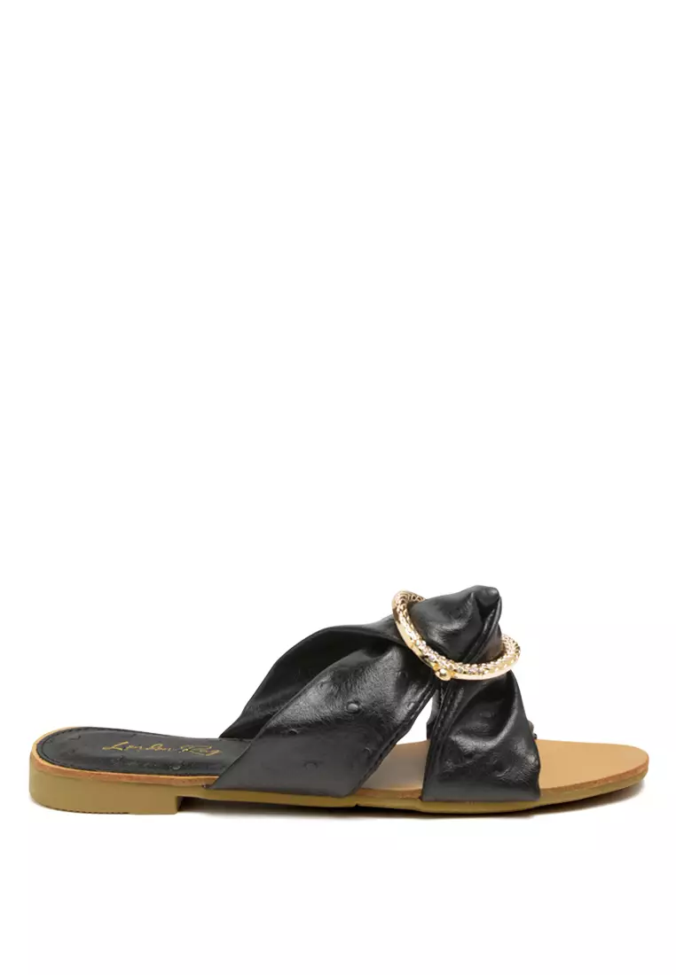 Discount on London Rag  shoes - SKU: Knot And Jewel Flat Slides In Black