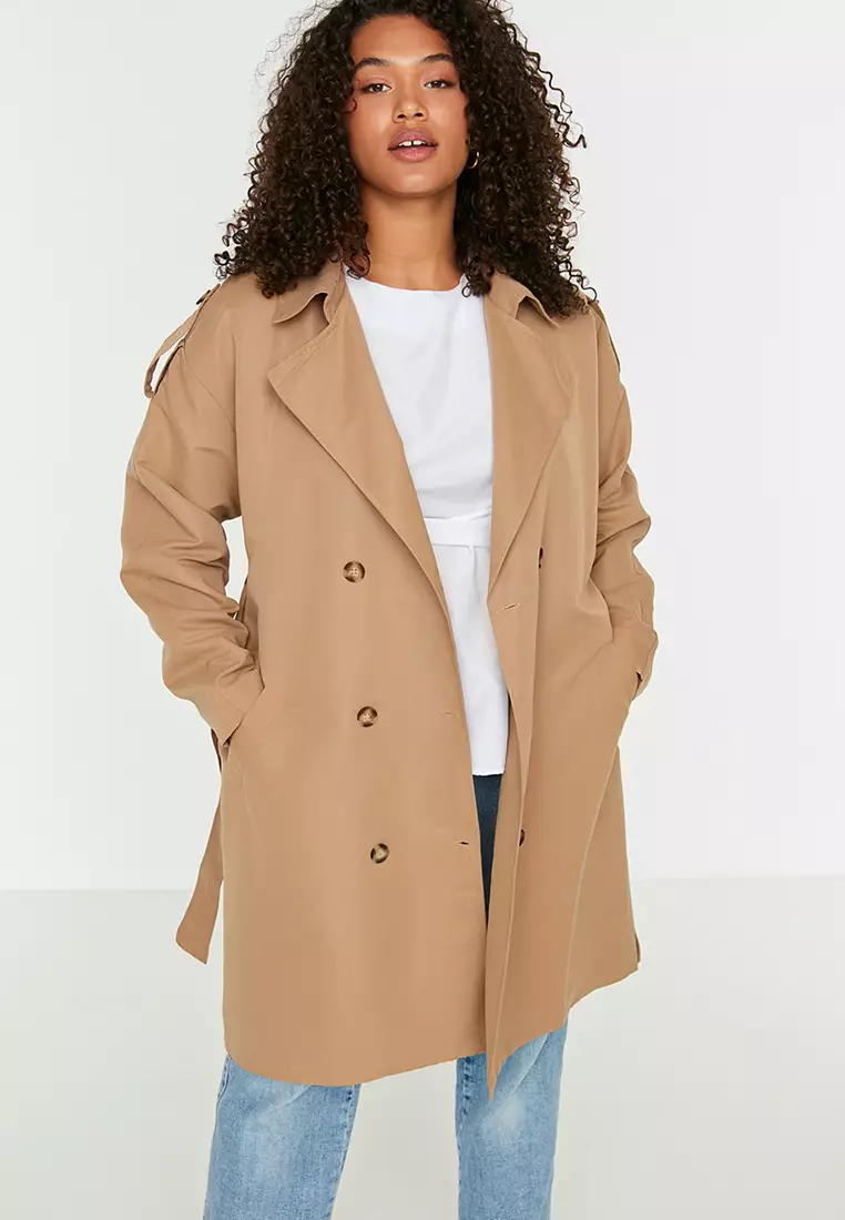 Buy Trendyol Plus Size Camel Trench Coat Online ZALORA Malaysia