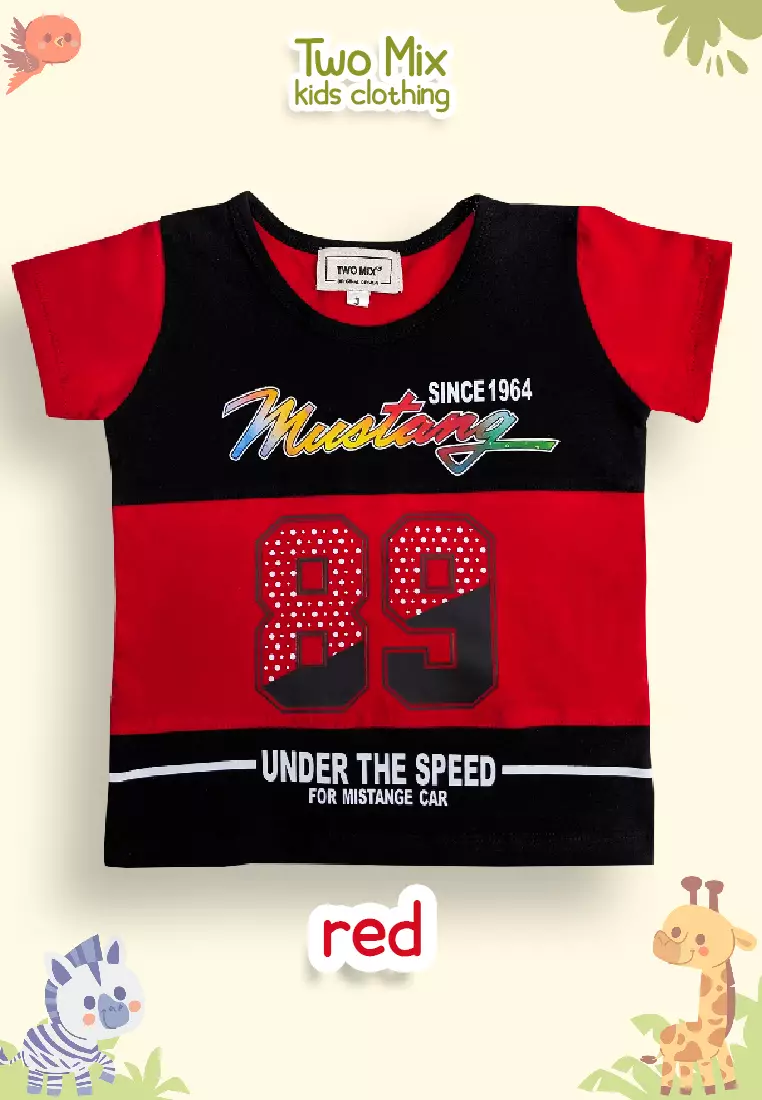Two Mix - Baju Kaos Anak Laki-Laki Distro - Atasan Anak Cowok Premium 1 2 3 4 5 6 7 8 9 10 11 Tahun 4328A Red