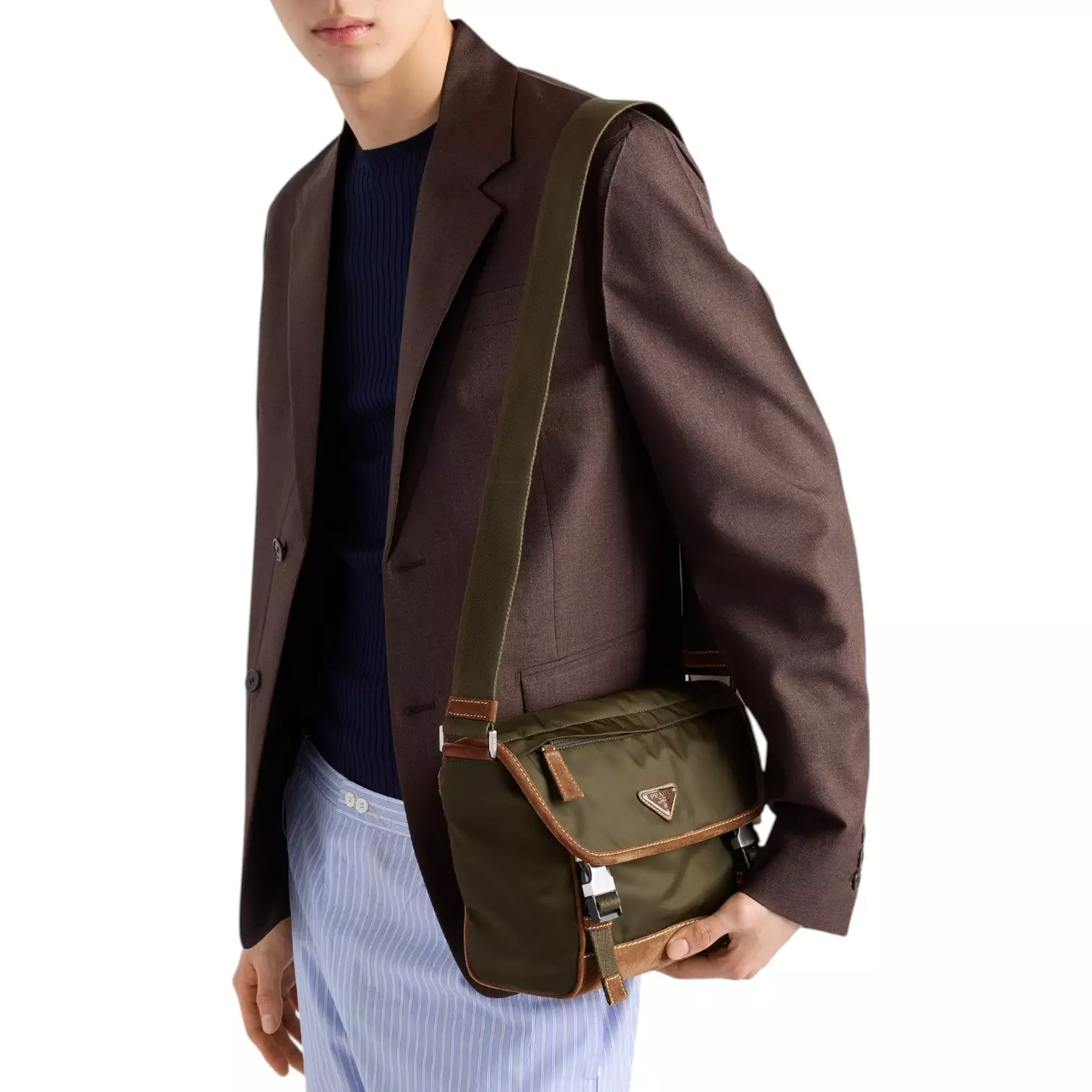 Triangle Logo Re-Nylon Shoulder Bag Musk Green/Cocoa