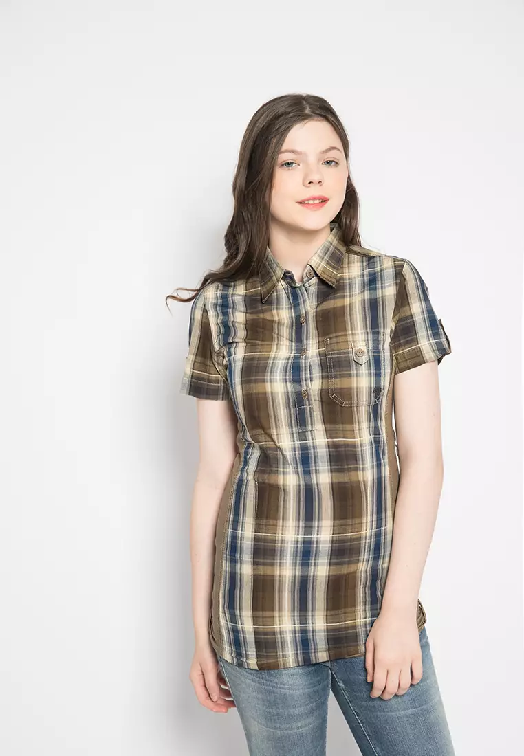 LGS - Kemeja Wanita - Kotak - Coklat/Biru - LLSH.380.SL664.472.7C