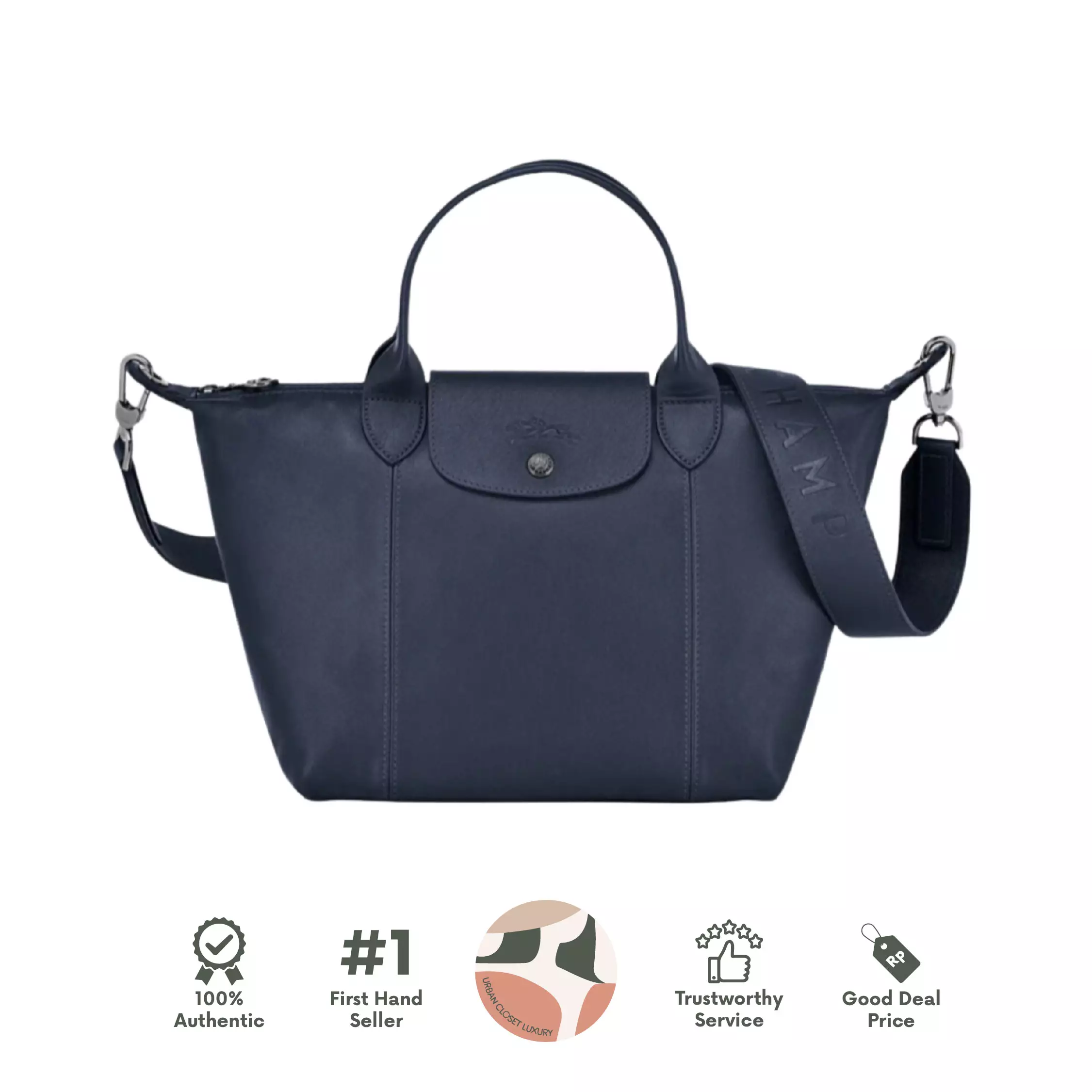 Le Pliage Cuir Medium Navy