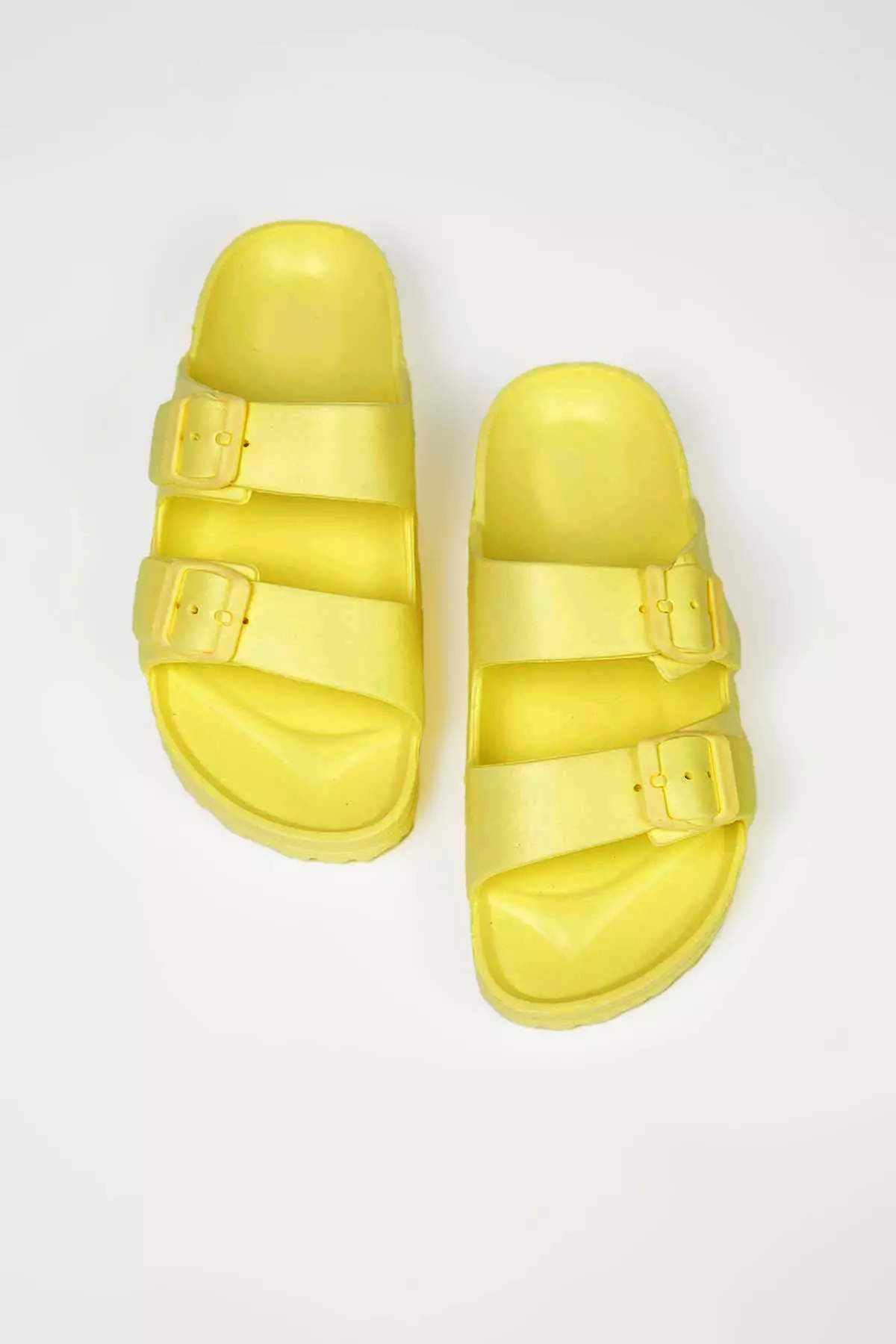 Light Yellow Double Striped Eva Light Sole Women's Slippers Takss25Te00065