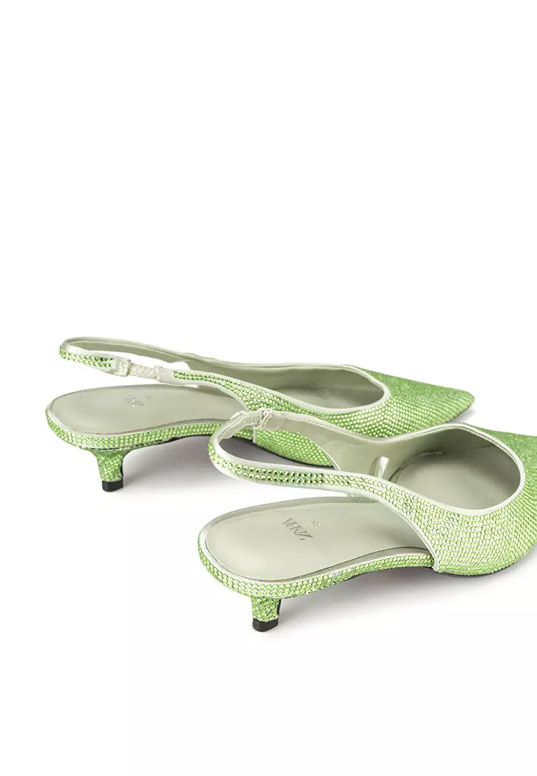 Slingback Kitten Heels With Rhinestones