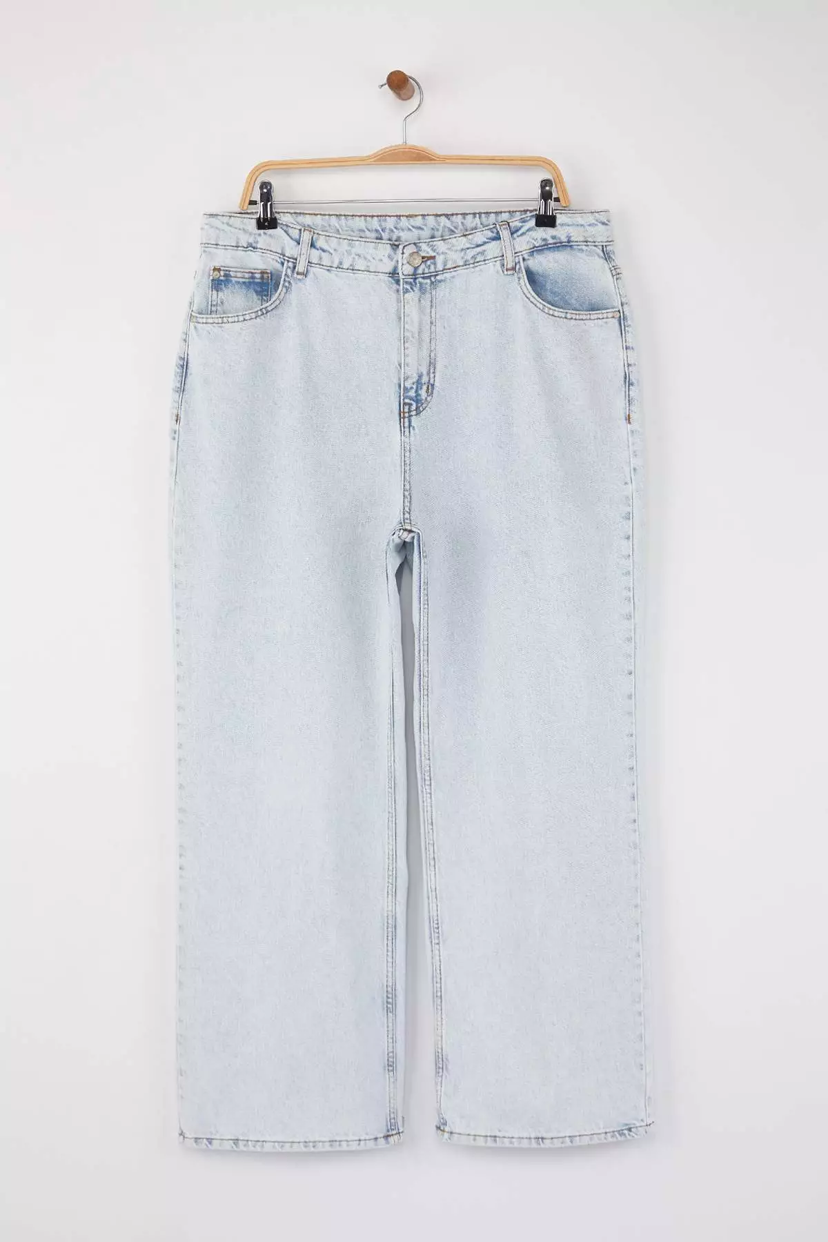 Ice Blue High Waist Wide Leg Denim Plus Size Jeans