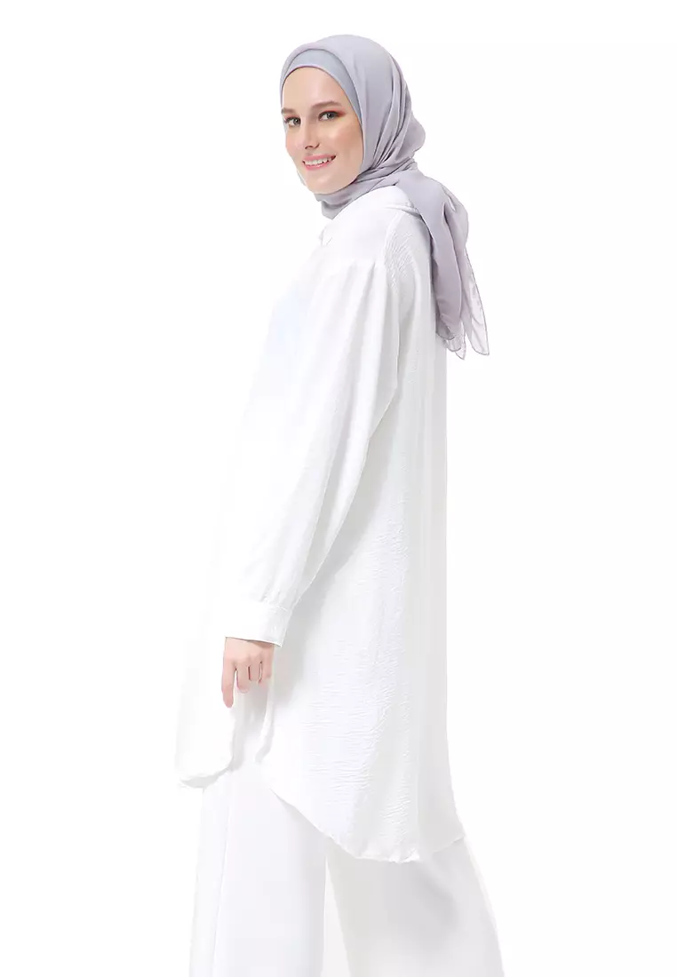 Azzahra Tunik Panjang Muslimah Wanita Long Sleeve Regular Fit Premium High Quality - White