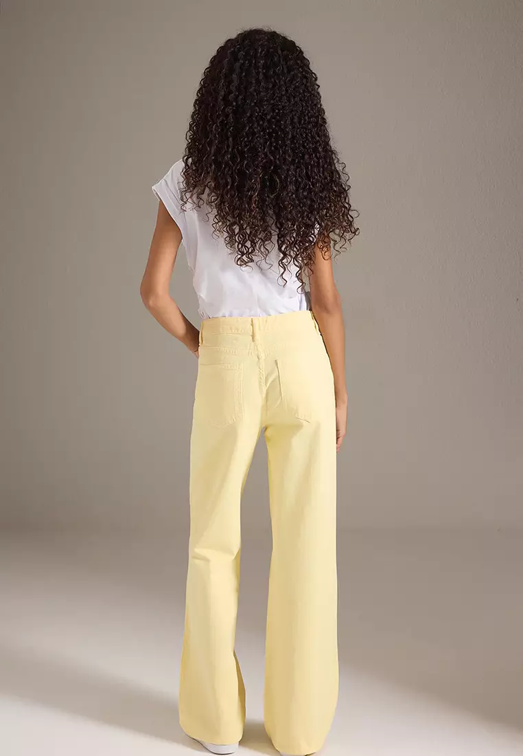 Yellow High Waist Wide Leg Jeans Twoss25Je00252
