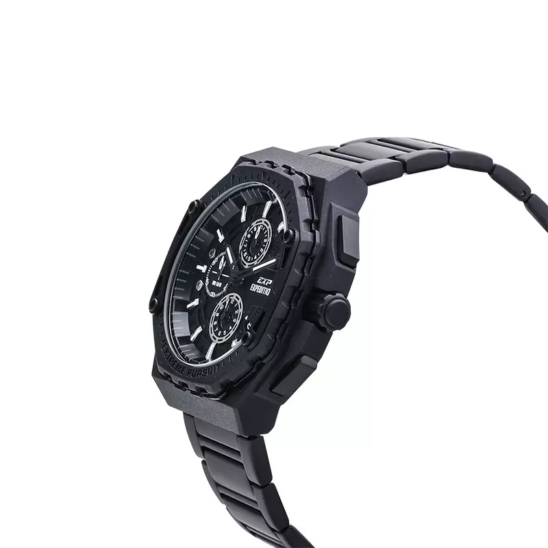 Jam Tangan Pria Expedition Chronograph E 6824 MC BIPBA Men Black Dial Black Stainless Steel Strap + Extra Strap
