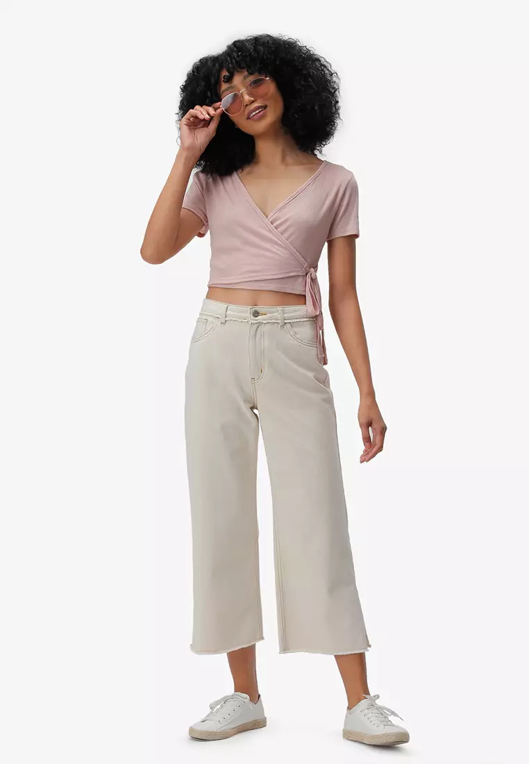 Pink Surplice Crop Top