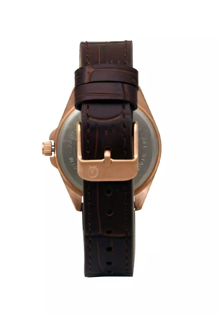 Alexandre Christie Jam Tangan Wanita - Brown Rosegold White - Leather Strap - 1015 LDLRGSL