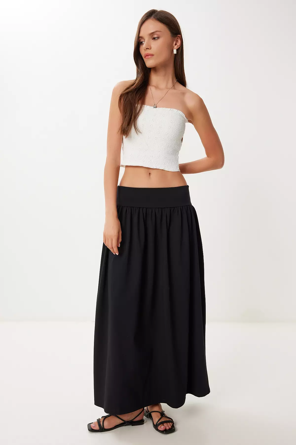 Women's Black Long Summer Flexible Knitted Skirt Cr00519