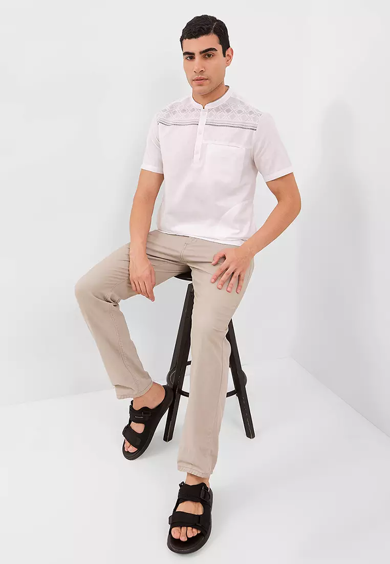 Kemeja Koko Pria Lengan Pendek URFAN WHITE Baju Muslim Pria