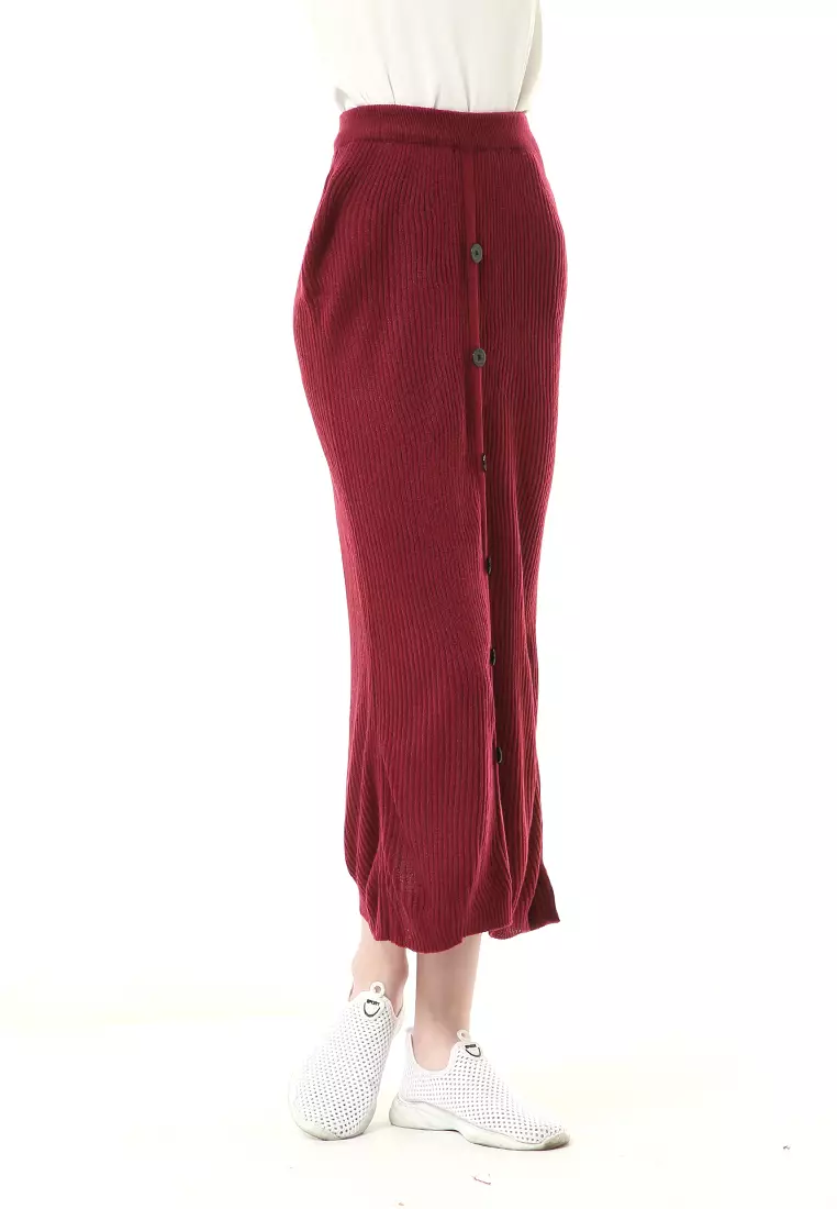 Deliana Rok Rajut Kancing Bawahan Wanita Premium Quality - Maroon