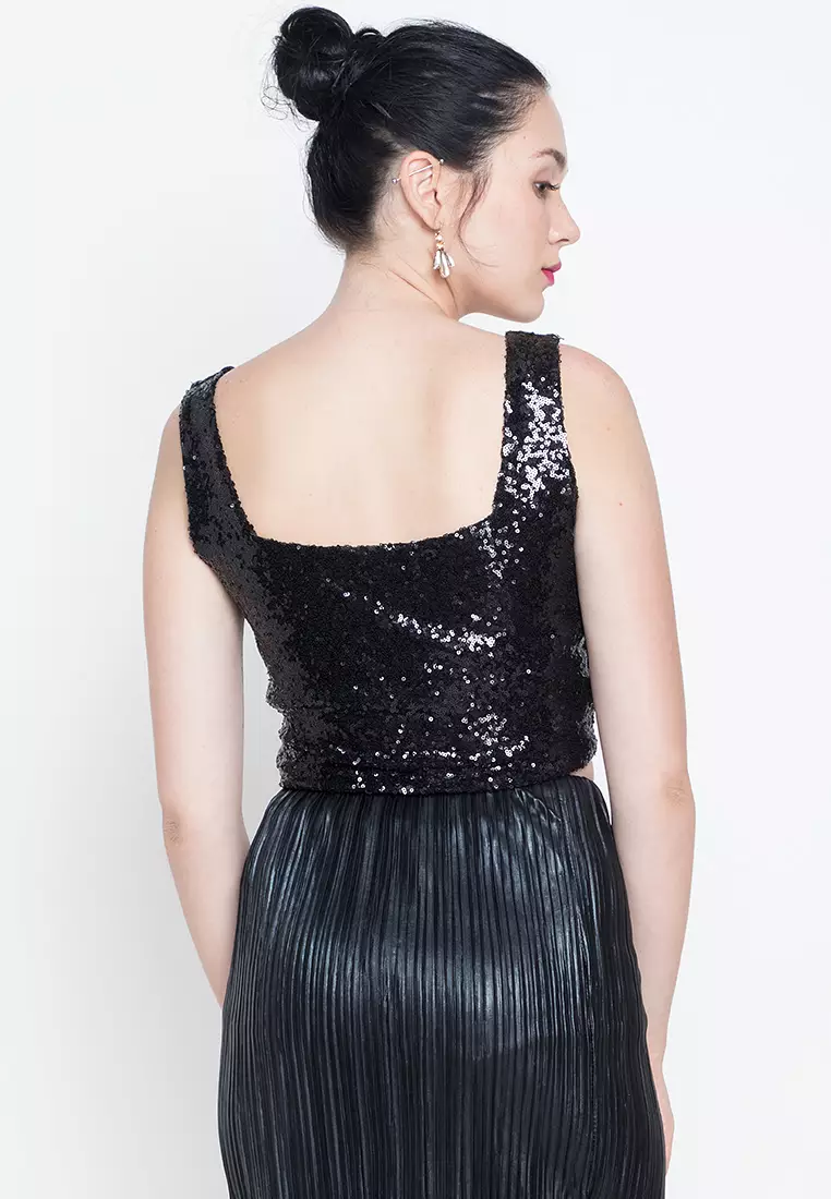 Shiny Thingz Squareneck Sequined Croptop