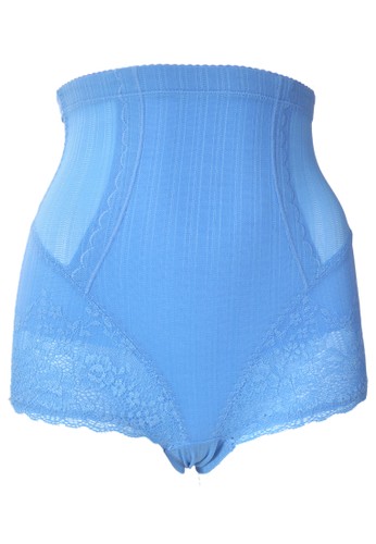 Cynthia-High waist Corset with Flower Lace-Blue