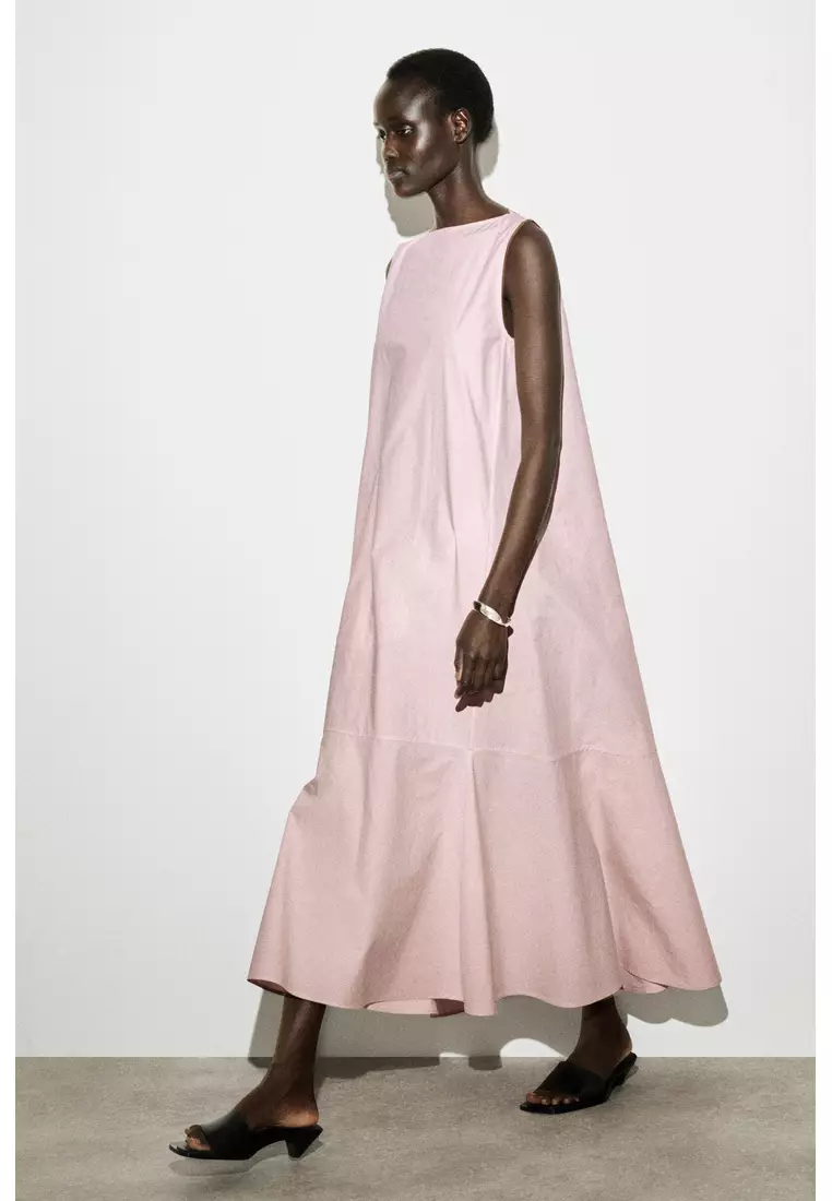 DROPPED-HEM COTTON MIDI DRESS