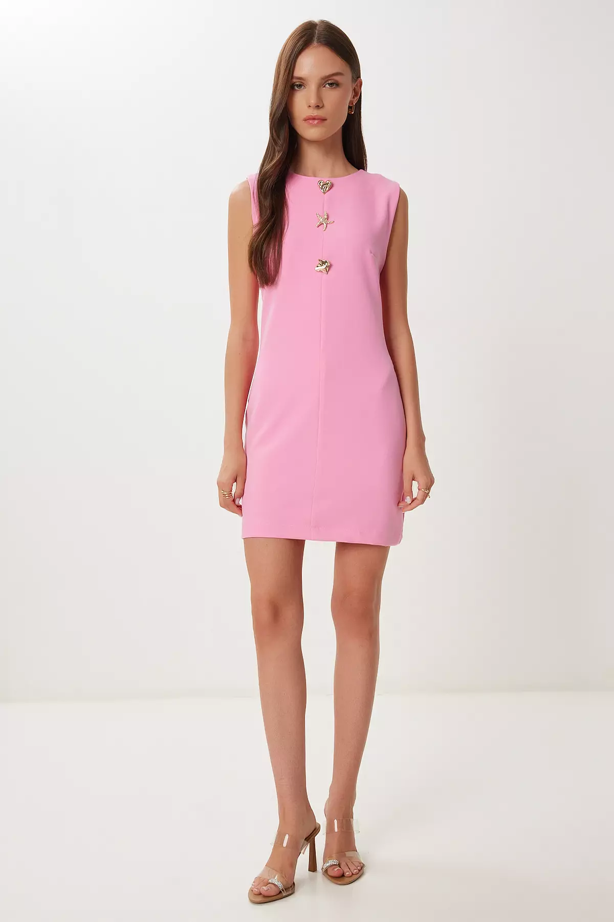 Women's Pink Gold Accessory Mini Woven Dress Rg00075