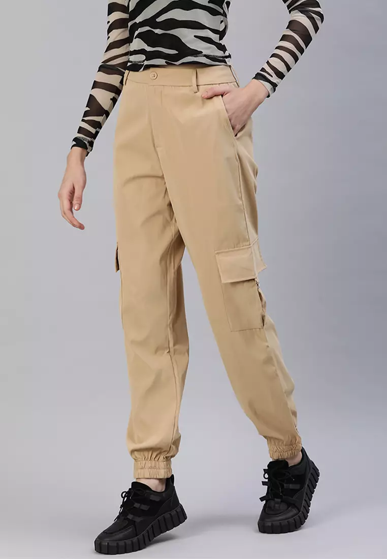 Khaki High Waist Cargo Pants