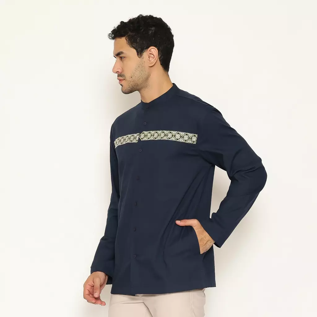AMK Baju Koko Lengan Panjang Bordir KK ZAKI L/S NAVY