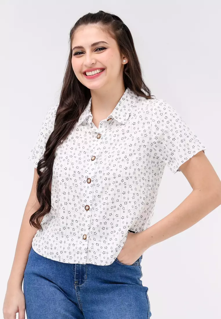 Woven Printed Rayon Short Sleeves Blouse