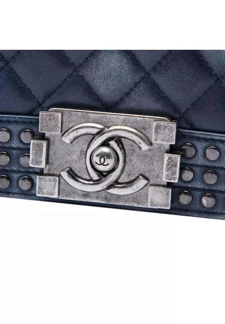 Pre-Loved Chanel Paris Dallas Small Quilted Distressed Calfskin Studded Boy Flap