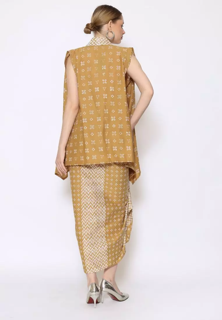 Rinjanie Batik - Set Bolero dan Rok Lilit Turmeric - Setelan Batik Wanita Cotton Series Lurik Handmade Turmeric, Bolero Atasan batik - BLHD & MEAS - YL