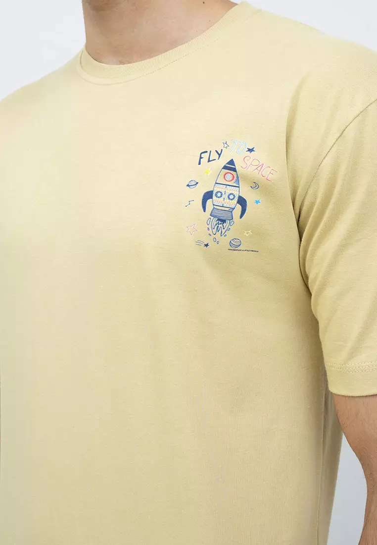 kaos pria lengan pendek Cream Whale houseofcuff X little fresco