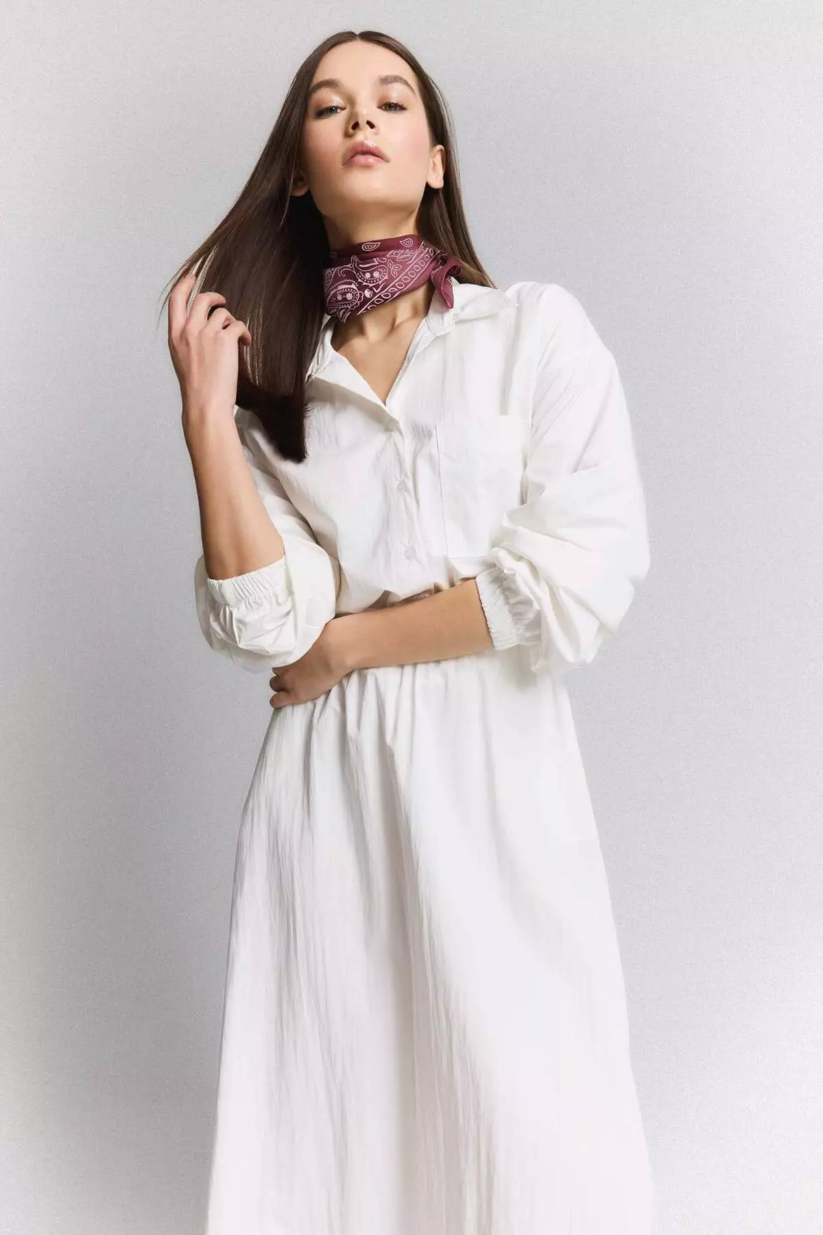 Oversize Wide Fit Basic Plain Parachute Long Sleeve White Shirt E6693Ax25Sp