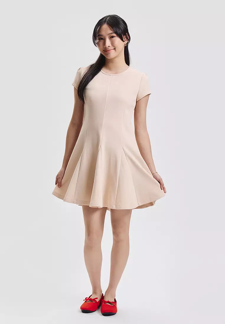 Cap Sleeve Box Pleat Mini Dress