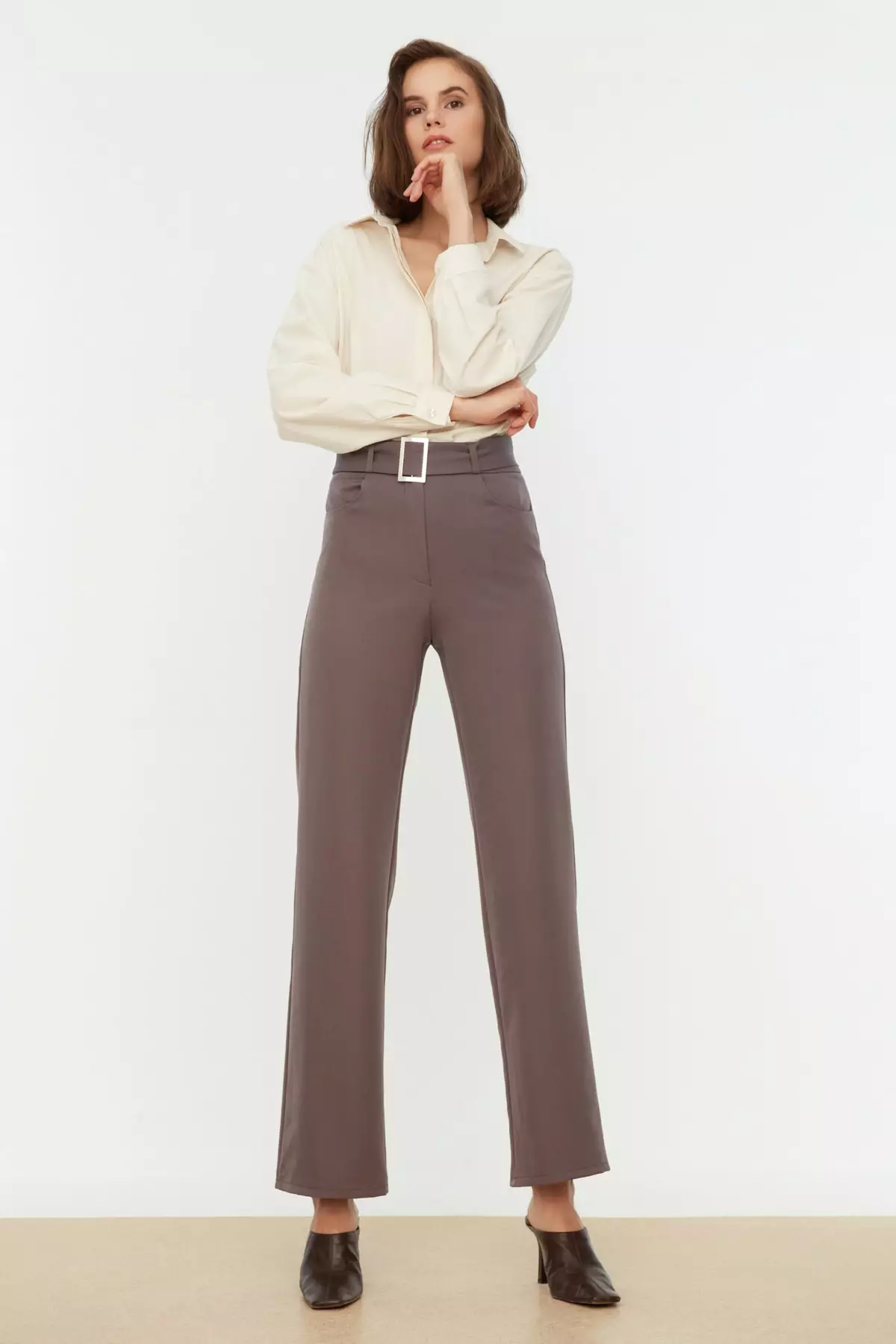 Belted Straight Cut Pants