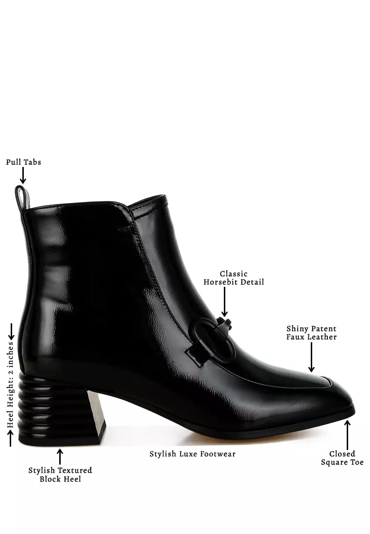 Sepatu Bot Tumit Blok Bertekstur Hitam