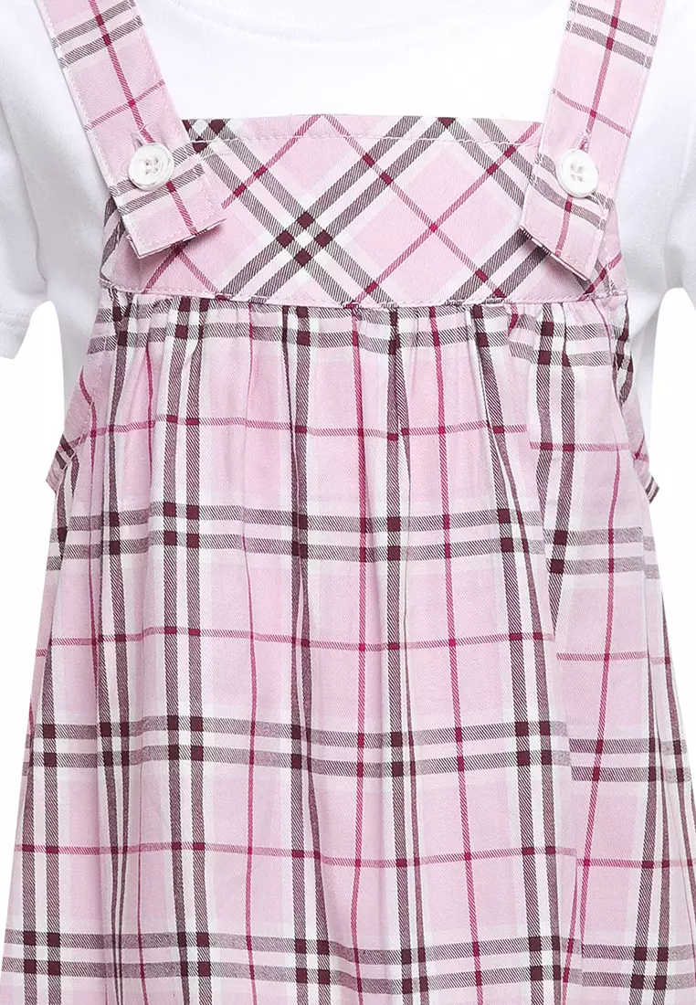 Qna Girl Bhilge Overall Dress Midi anak Multicolor Motif Kotak