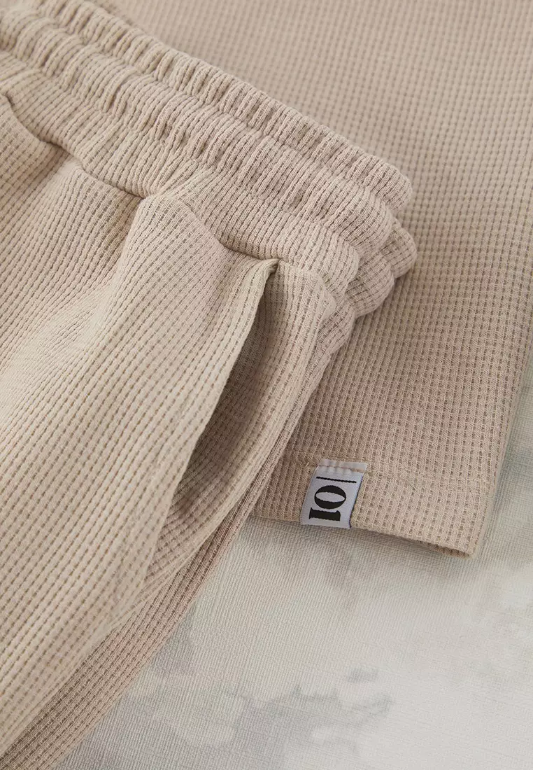 Beige Oversize/Wide Cut Textured Tracksuit Set Tmnss25Em00010