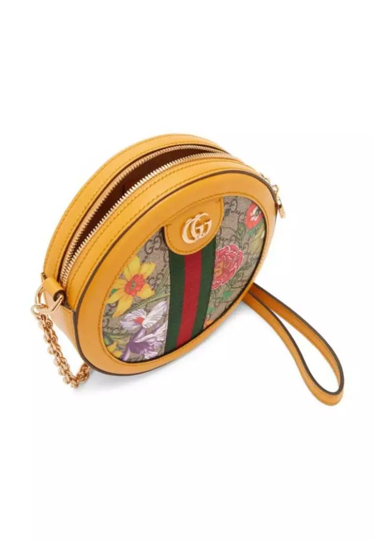 Gucci Ophidia Mini Round Yellow Flower Shoulder Bag