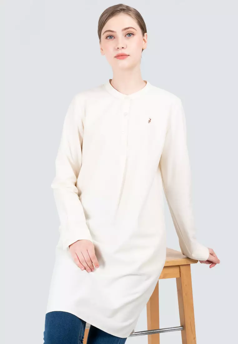 Polo Haus - Women’s Oxford Mandarin Collar Long Sleeve Shirt Dress WBSDE002