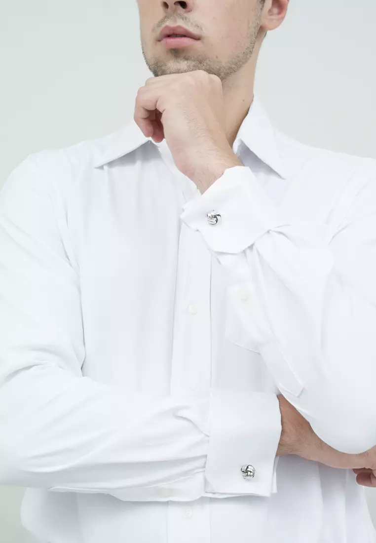 kemeja putih kerja slim fit formal french cuff pakai cufflinks wedding
