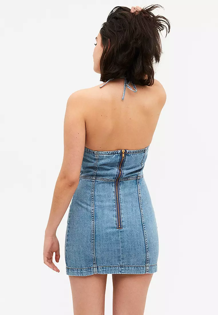 Denim halter dress sales