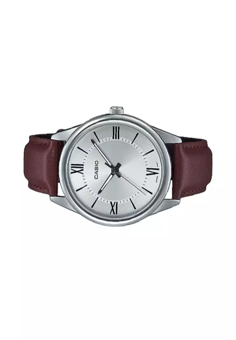 Men's Analog MTP-V005L-7B5 Brown Leather Watch