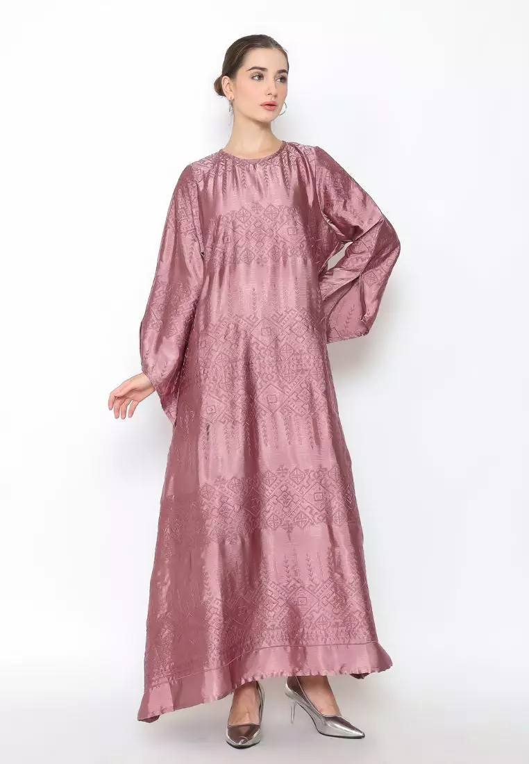 Rinjanie Batik x Senorita - Ungu - Gamis Tunik Bordir Gamis Wanita Modern - Dress Wanita Muslimah - Tunik Bordir Series - GTBB - UG