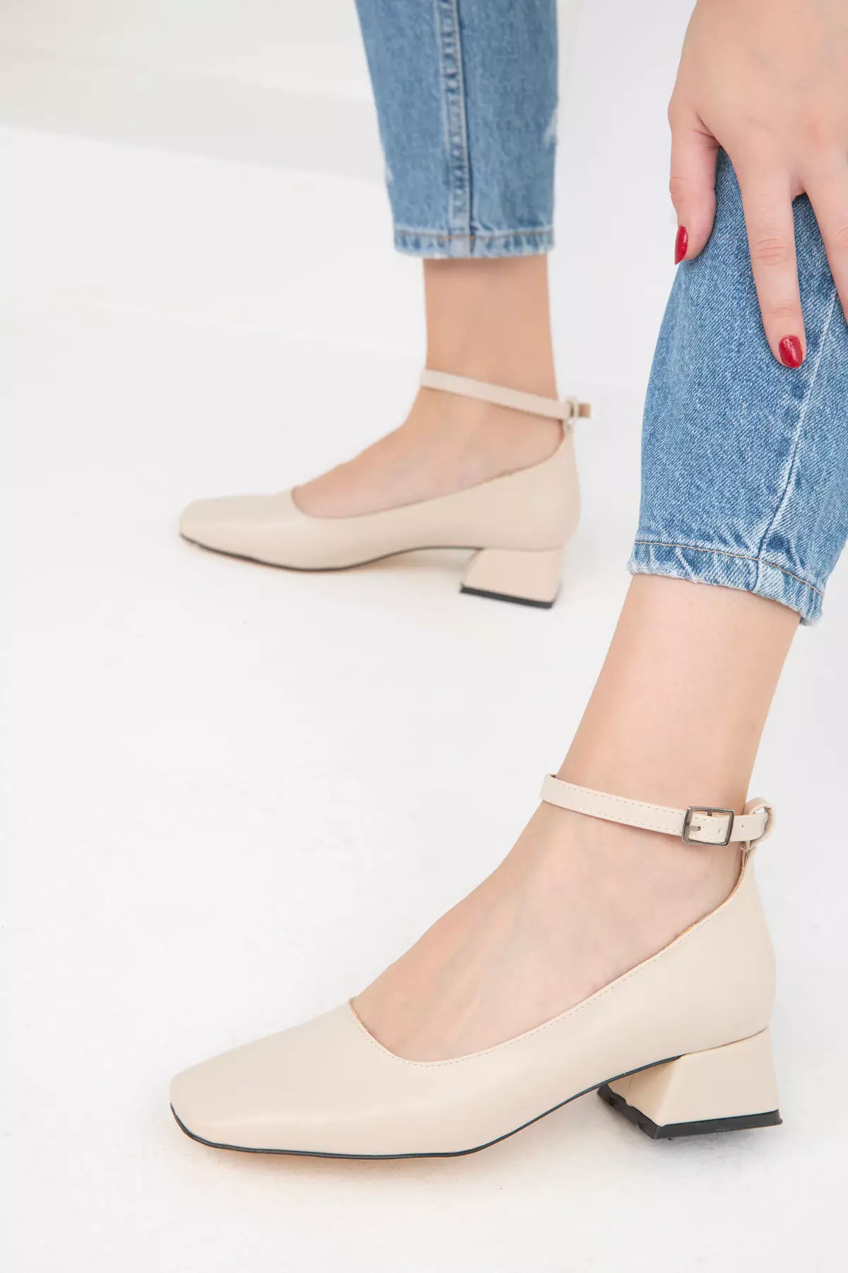 Beige Classic Women's Heeled Shoes - 19783